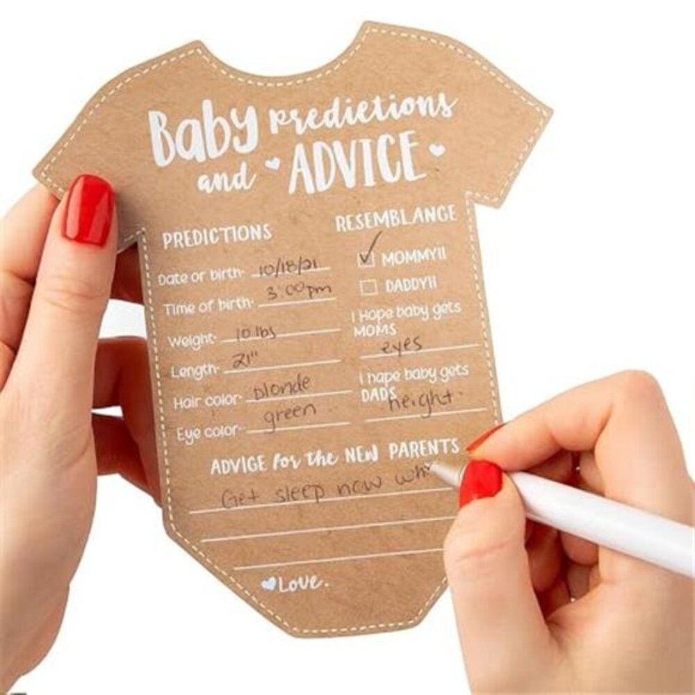 baby shower prediction cards advice game onesie keepsake gender neutral set